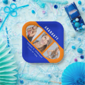 Moderne Orange- und Blue-Abschluss-Fotolage Pa Pappteller (Party)