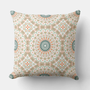 Moderne Orange und Grüne Mandala-Muster Kissen