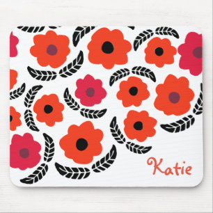 Moderne Orange und Rote Flora Personalisiert Mousepad