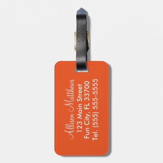 Moderne, orange und weiße Zickzack Streifen Gepäckanhänger (Rückseite vertikal)