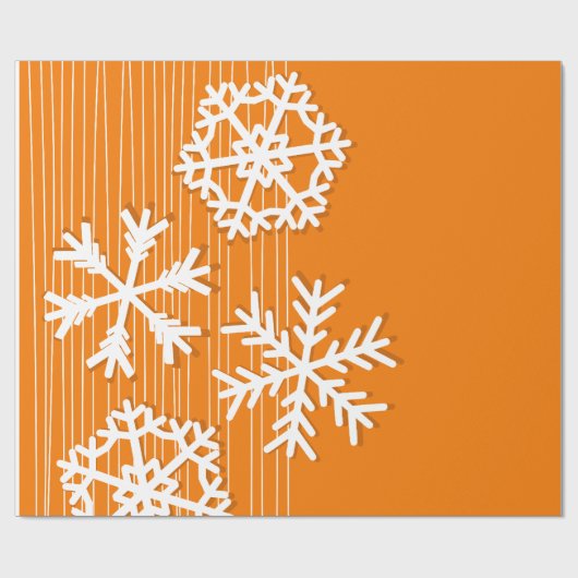 Moderne Orange- und Weißschneeflocken Geschenkpapier (Flach)