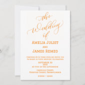 Moderne Orange und White Simple Wedding Einladung (Vorderseite)
