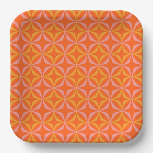 Moderne Orange- und Yellow Retro-Muster Pappteller (Vorderseite)