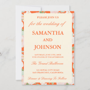Moderne Orange Vintage Elfenbein Blumen Hochzeitsf Einladung