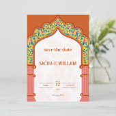 Moderne Orange Wedding Einladung (Stehend Vorderseite)