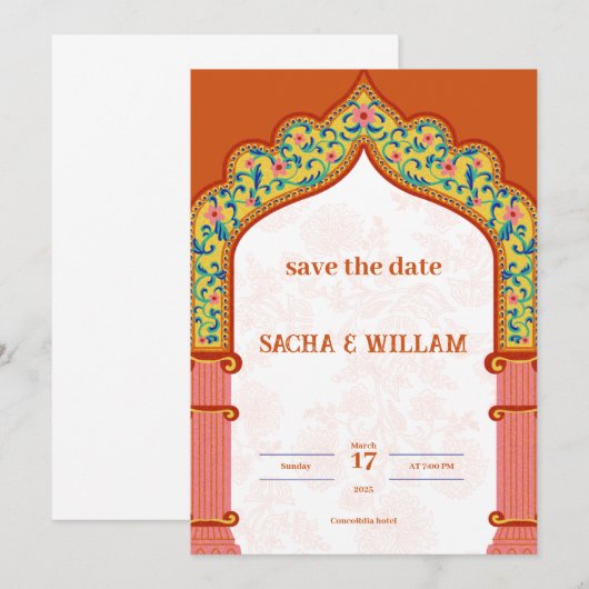 Moderne Orange Wedding Einladung (Vorne/Hinten)