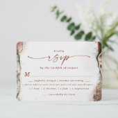Moderne Orange Wedding Meal Choice RSVP Karte (Stehend Vorderseite)