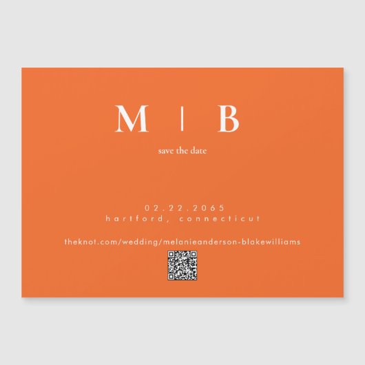Moderne Orange Wedding rettet das Datum Magneteinladung (Vorderseite)