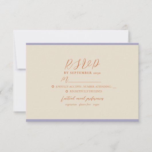 Moderne Orange Wedding RSVP Card (Vorderseite)