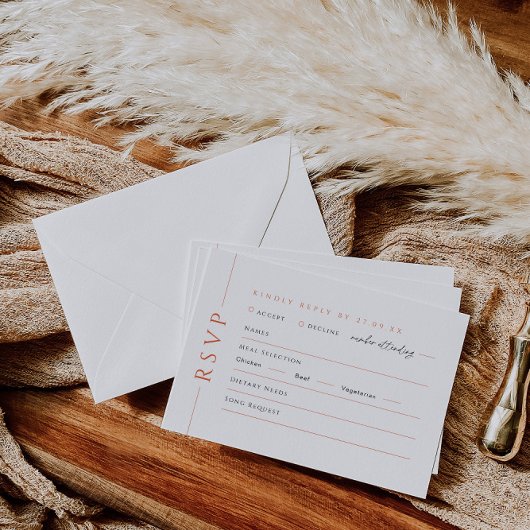 Moderne Orange Wedding RSVP Reply Card Wahlmöglich Karte