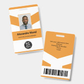Moderne orange weiße Chevron-Foto-Mitarbeiterauswe Ausweis (Vorder- & Rückseite)