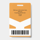 Moderne orange weiße Chevron-Foto-Mitarbeiterauswe Ausweis (Rückseite)
