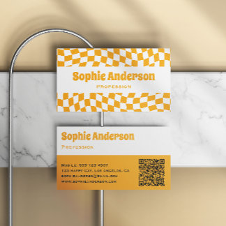 Moderne orange wellige Schachbrett-QR-Code Visitenkarte