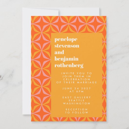 Moderne Orange Yellow Retro Typografy Wedding Einladung (Vorderseite)