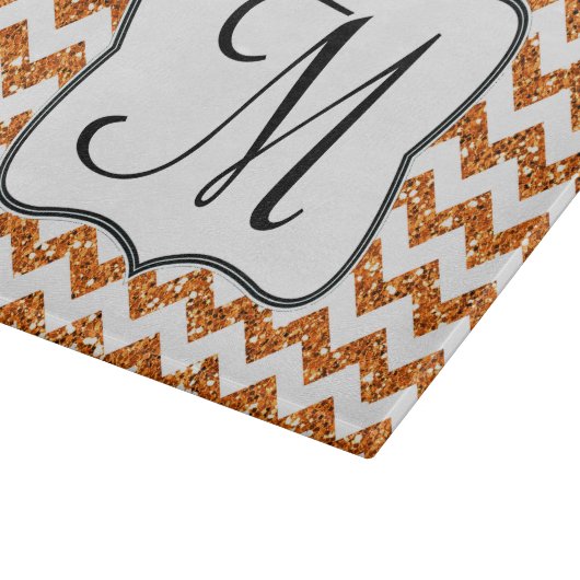 Moderne Orange Zickzack Monogram Glasschneidplatte Schneidebrett (Ecke)