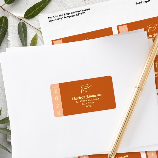 Moderne Orangefarbene Abschluss-Adresse Adressaufkleber