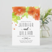 Moderne orangefarbene Blume, Blumenhochzeit Einladung (Stehend Vorderseite)