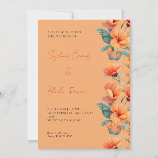 Moderne Orangefarbene Blume fallen Orange Wedding Einladung (Vorderseite)