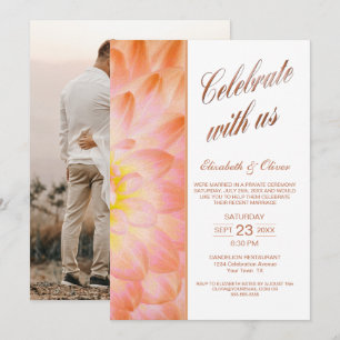 Moderne orangefarbene Blumen-Foto-Hochzeitsempfang Einladung