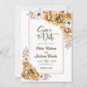 Moderne orangefarbene Blumenhochzeit rettet das Da Einladung (Vorderseite)
