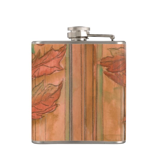 Moderne orangefarbene Blütendrucke auf gestreiftem Flachmann (Rückseite)