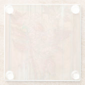 Moderne orangefarbene Blütendrucke auf gestreiftem Glasuntersetzer (Rückseite)