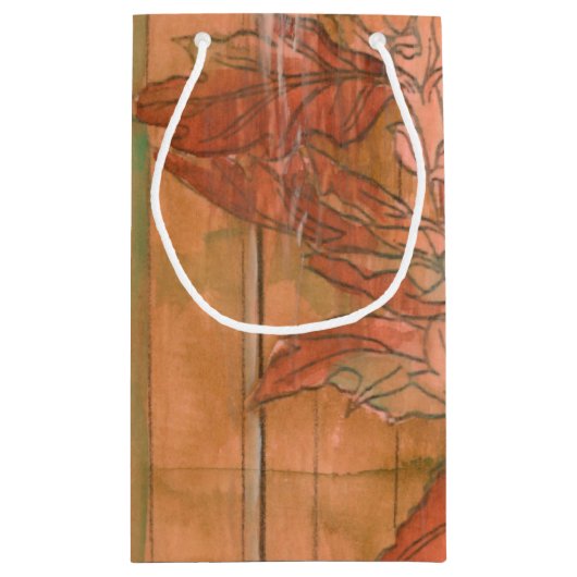 Moderne orangefarbene Blütendrucke auf gestreiftem Kleine Geschenktüte (Rückseite)