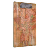 Moderne orangefarbene Blütendrucke auf gestreiftem Klemmbrett (Rechts)