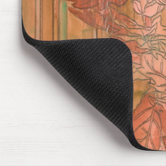 Moderne orangefarbene Blütendrucke auf gestreiftem Mousepad (Ecke)