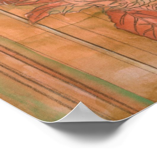 Moderne orangefarbene Blütendrucke auf gestreiftem Poster (Ecke)