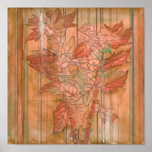 Moderne orangefarbene Blütendrucke auf gestreiftem Poster (Vorne)