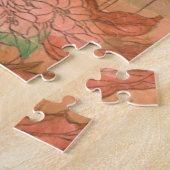 Moderne orangefarbene Blütendrucke auf gestreiftem Puzzle (Seite)