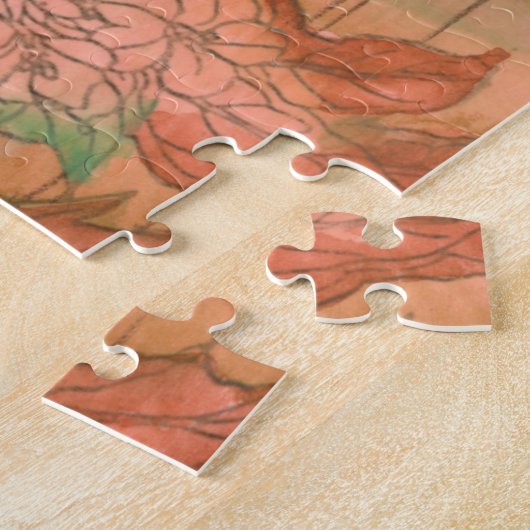 Moderne orangefarbene Blütendrucke auf gestreiftem Puzzle (Seite)