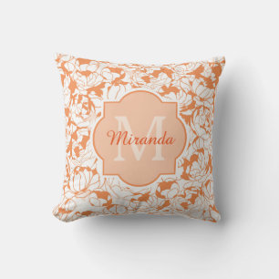 Moderne orangefarbene florale Mädchen-Monogramm mi Kissen