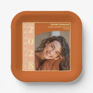 Moderne Orangefarbene Foto-Abschlussfeier Pappteller