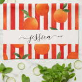 Moderne orangefarbene Früchte Musterschrift Geschirrtuch (Gefaltet)