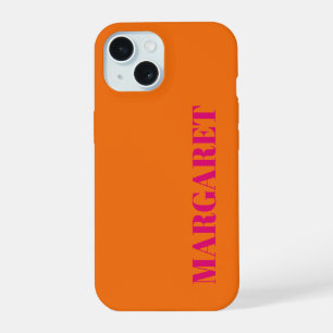 Moderne orangefarbene Fuchsia-Monogramm-Name-Handy iPhone 15 Hülle