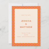Moderne orangefarbene geometrische Hochzeit im Mit Save The Date (Vorderseite)