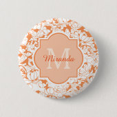 Moderne orangefarbene Girl-Monogramm mit Namen Button (Vorderseite)