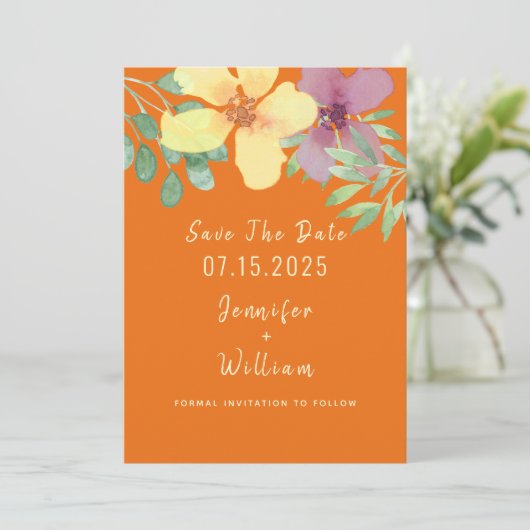 Moderne Orangefarbene Hochzeit Save The Date (Stehend Vorderseite)