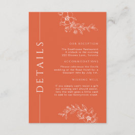 Moderne Orangefarbene Hochzeitsdetails einfügen Begleitkarte