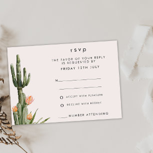 Moderne orangefarbene Kakteen Wedding RSVP Card