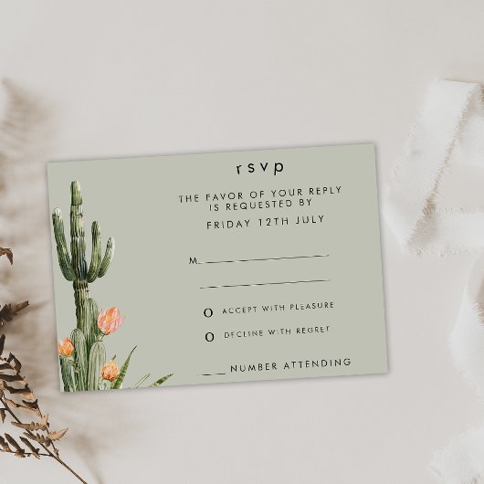 Moderne orangefarbene Kakteen Wedding RSVP Card Einladung