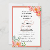 Moderne orangefarbene Korallen rosa florale elegan Einladung (Vorderseite)