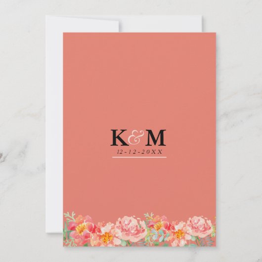 Moderne orangefarbene Korallen rosa florale elegan Einladung (Rückseite)