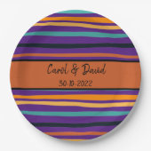 Moderne Orangefarbene Lila Halloween-Hochzeit Pappteller (Vorderseite)