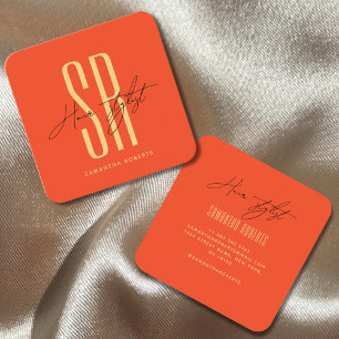 Moderne orangefarbene Monogramminitialen Quadratische Visitenkarte
