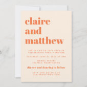 Moderne orangefarbene Retro geometrische Hochzeit Einladung (Vorderseite)