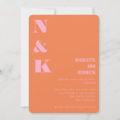 Moderne orangefarbene rosa Monogramm-Initialen Hoc Einladung (Vorderseite)