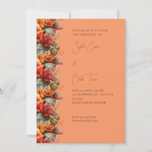 Moderne Orangefarbene Rose fallen Orange Wedding a Einladung